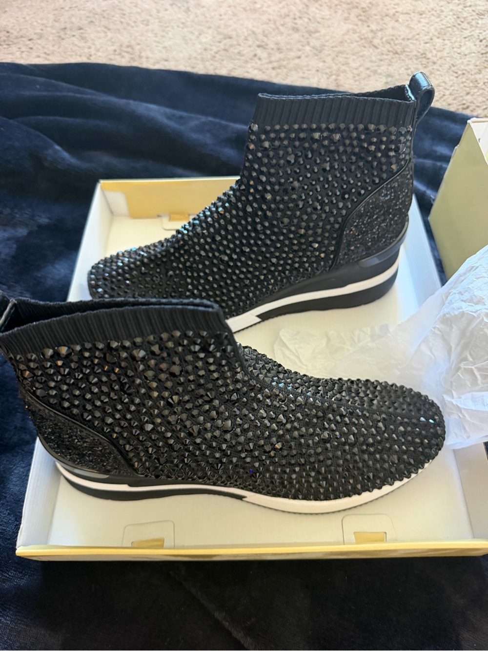 Michael Kors Black Crystal-Embellished Slip-On Ankle Booties